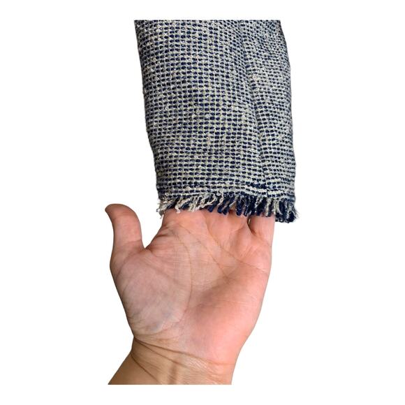 Banana Republic blue tweed fringe trims open front blazer size 6 - Picture 8 of 10